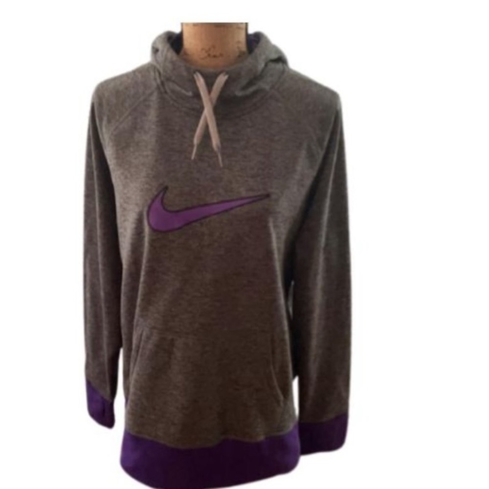 Like new Dark Heather gray and  purple Nike Dri fit hooded sweatshirt.